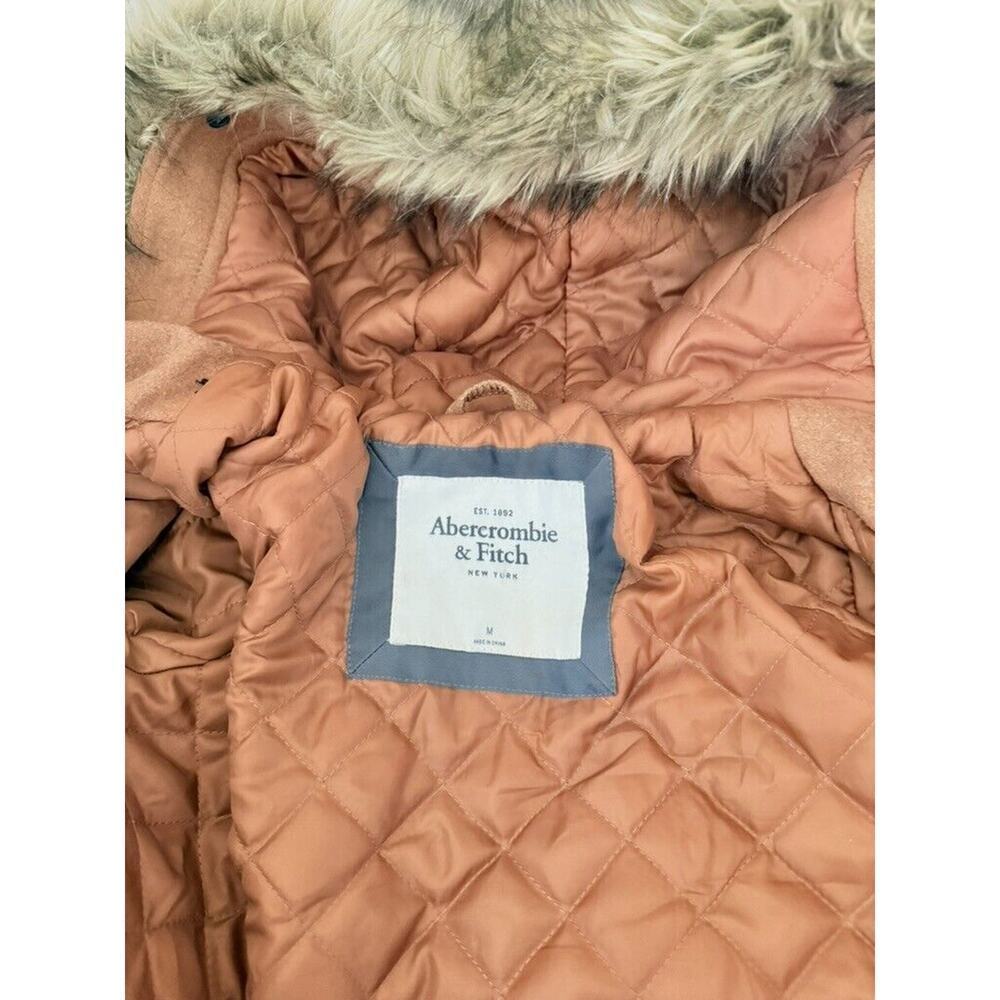 Abercrombie & Fitch Hooded Fur Trim Wool Toggle Peacoat Parka Womens M Camel Tan - Picture 11 of 13